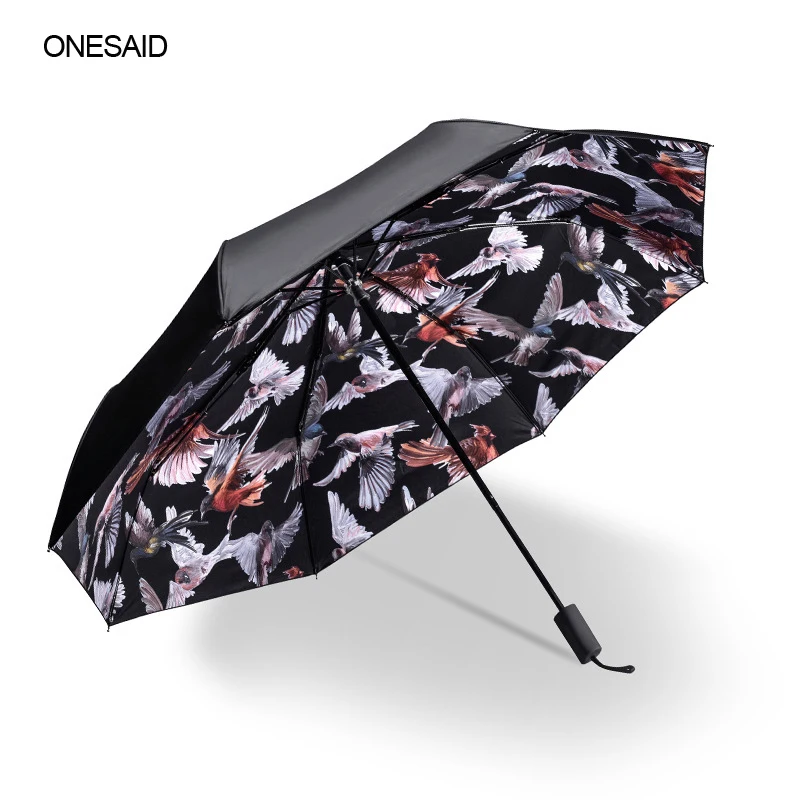 ONESAID New Fashion Painting Umbrella Non-automatic Art Plastic 190T 8 Ribs Three Folding Creative Design Birds Paint Parasol | Дом и сад