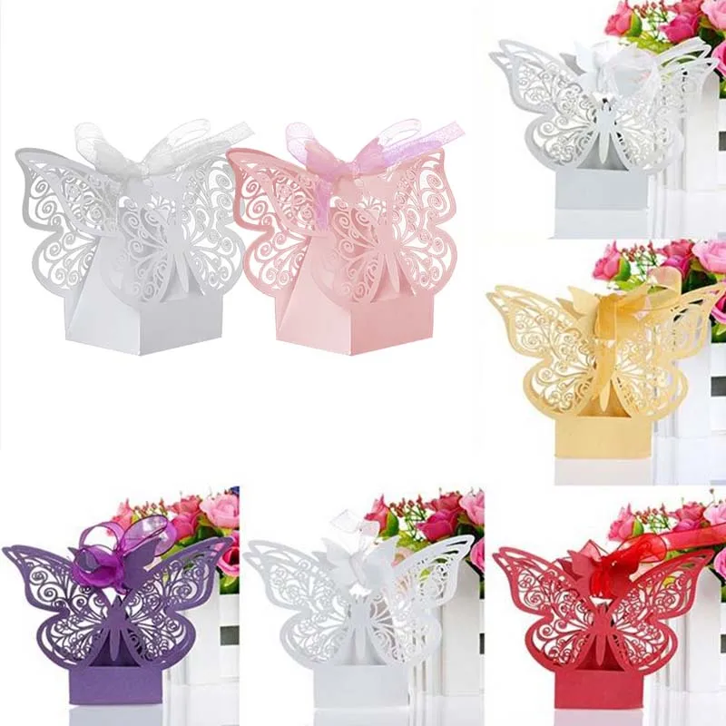 

150x Конфеты Подарки сувениры Свадьба Детская коробка душ бабочка перламутровый вырез