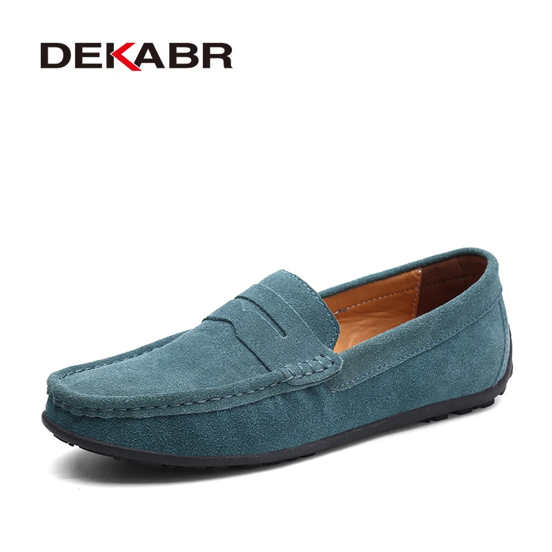 02 Green Мужские мокасины на плоской подошве DEKABR, черные модные топ-сайдеры из натуральной кожи, брендовая повседневная кожаная обувь, большие размеры 38-49, лето-осень - Цвет: 02 Green