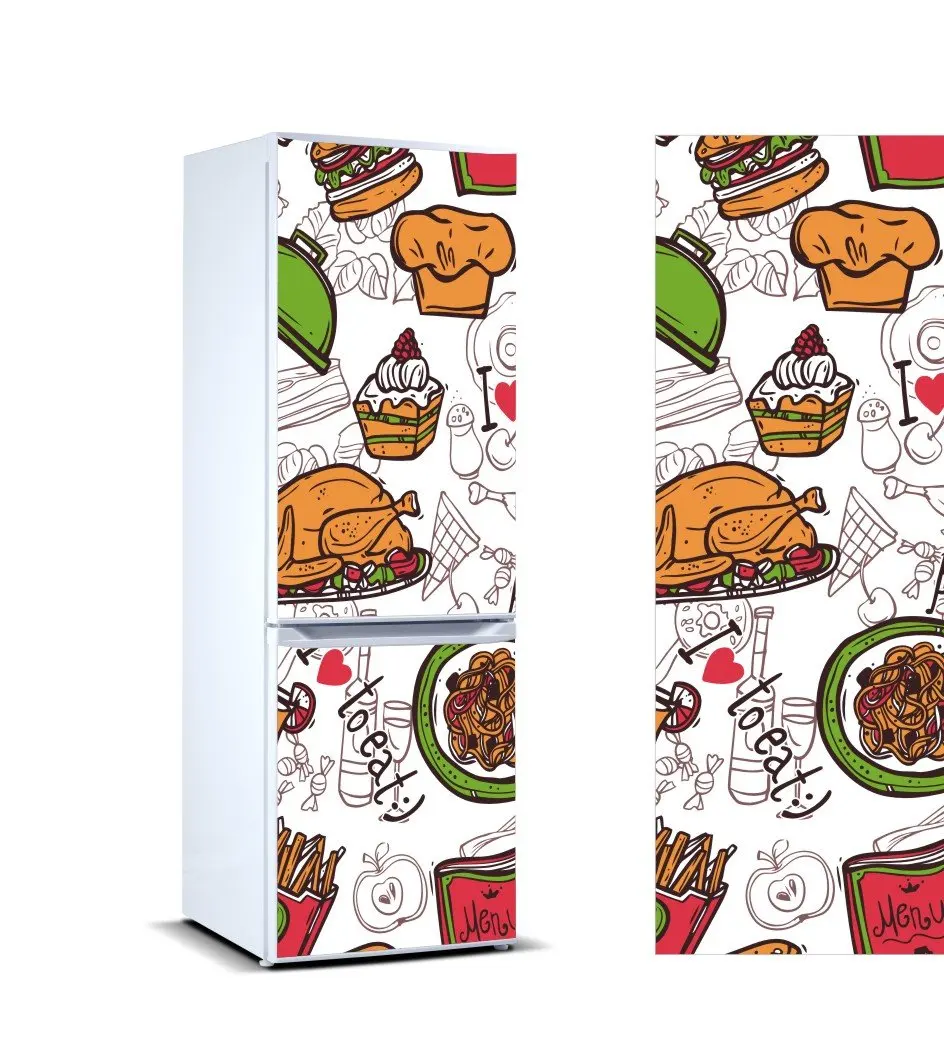 Наклейка на холодильник вкусная еда отражение посудомоечная машина дверь крышка
