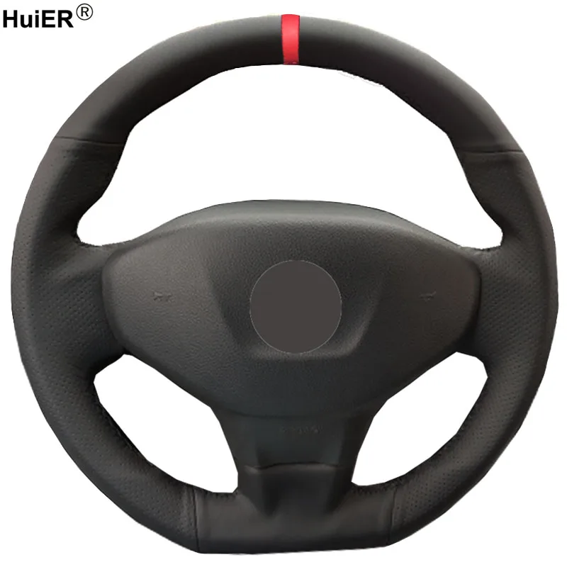 

HuiER Hand Sewi Car Steering Wheel Cover Breathable Red Marker For Citroen Elysee C-Elysee 2014 New Elysee Peugeot 301 2013-2016