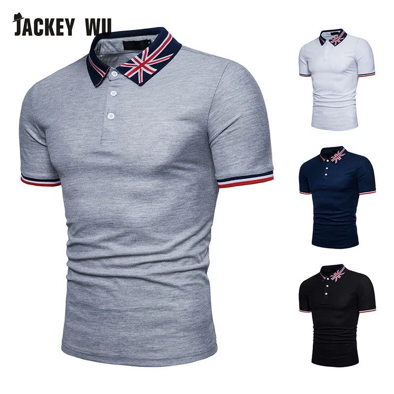 JACKEYWU, мужская рубашка поло,, модная, с вышивкой, короткий рукав, футболки, хлопок, дышащие, тонкие, мужские Поло, черные, на каждый день, Camisa Polo
