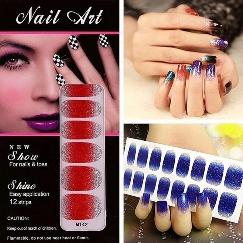 10 шт./лот красивые градиентные блестящие цвета лак для ногтей наклейки из фольги