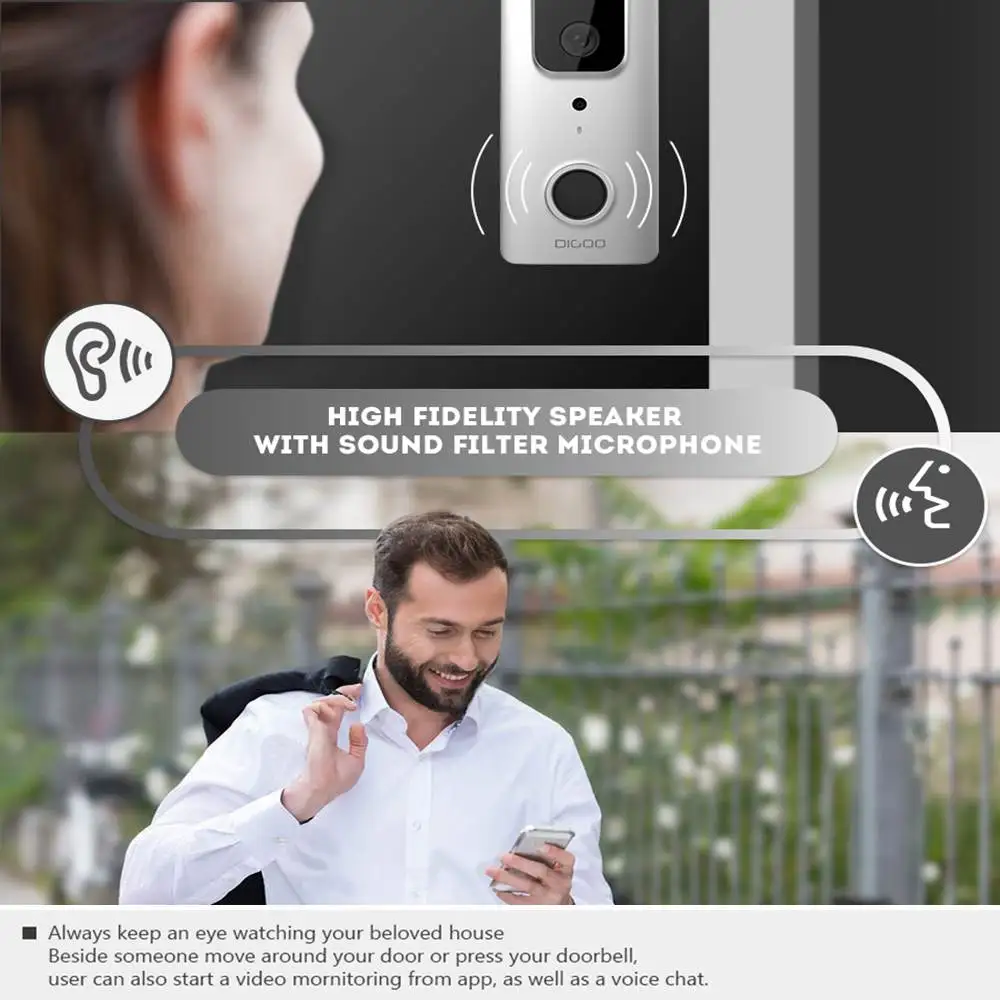 Digoo SB-XYA обновление Беспроводной Full HD bluetooth wifi видео дверной звонок Pro умный дом PIR сенсор перезаряжаемый дверной Звонок камера телефон