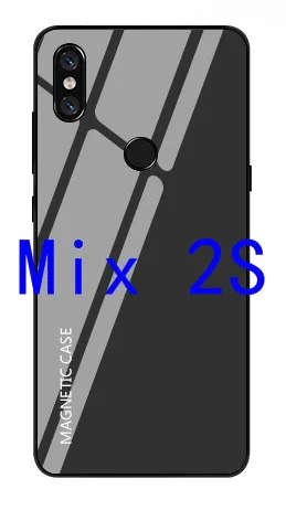 Тонкий магнитный беспроводной Чехол для зарядного устройства для Xiaomi mi 9 mi x 2S тонкий противоударный чехол для внешнего аккумулятора градиентная крышка из закаленного стекла - Цвет: Mix2s-Black