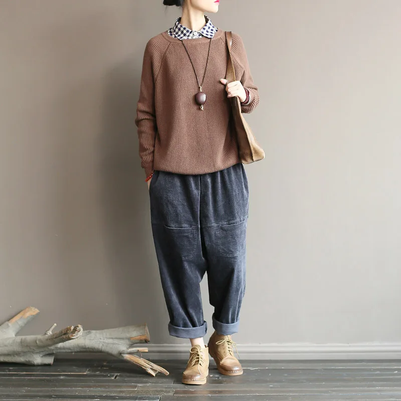 Nefeilike Women Vintage Harem Pants Corduroy Trouser Elastic Waist Warm 2018 Winter New Loose Solid Color Women Pants
