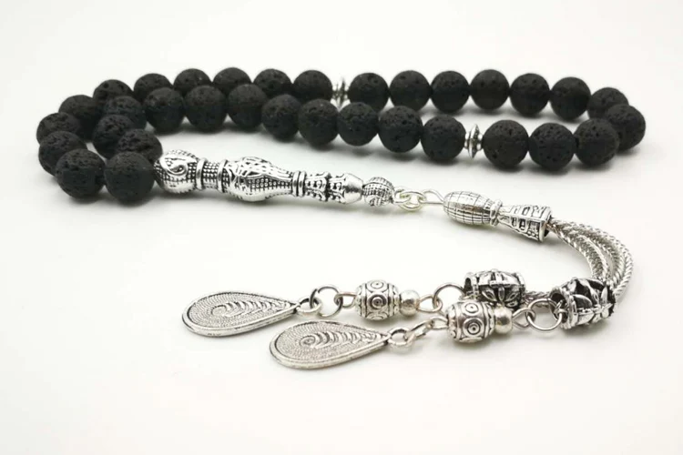 Мужские Tasbih 33 бусины черные натуральные вулканического происхождения браслеты из камней
