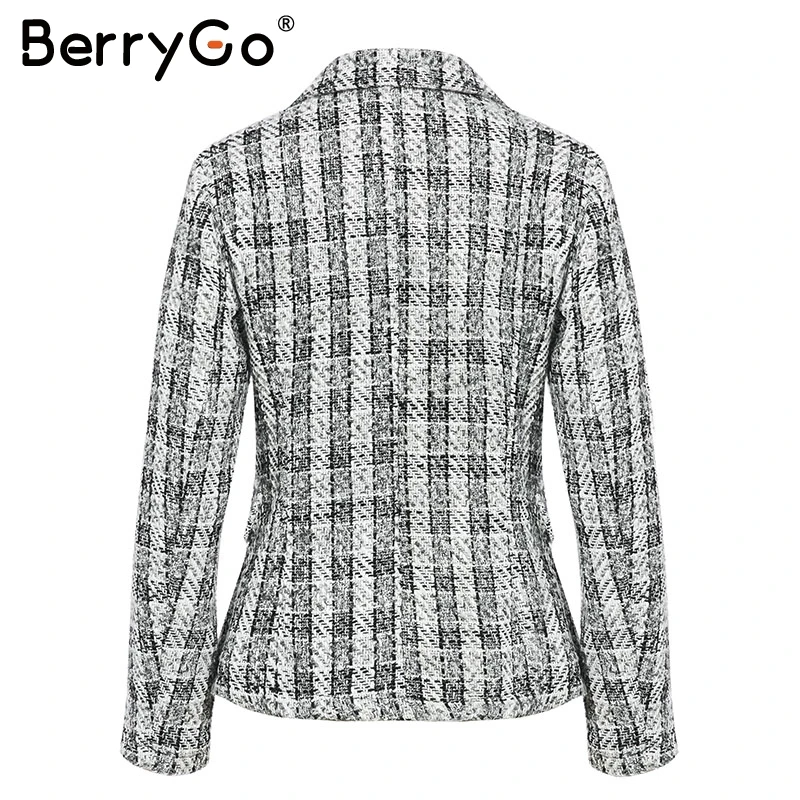 BerryGo Прямая элегантная офисная Vintage осенняя юбка Простая двубортная твидовая клетчатая женская юбка Прямая элегантная офисная Vintage осенняя женская короткая мини-юбка