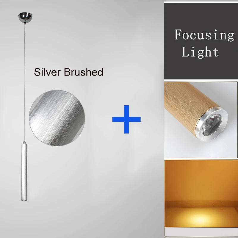 Silver Brushed-Focus Светодиодный подвесной светильник с длинной трубкой, светильник для кухни, острова, столовой, магазина, бара, украшение, цилиндрическая труба, подвесной светильник, кухонная лампа ZDD0008 - Цвет корпуса: Silver Brushed-Focus