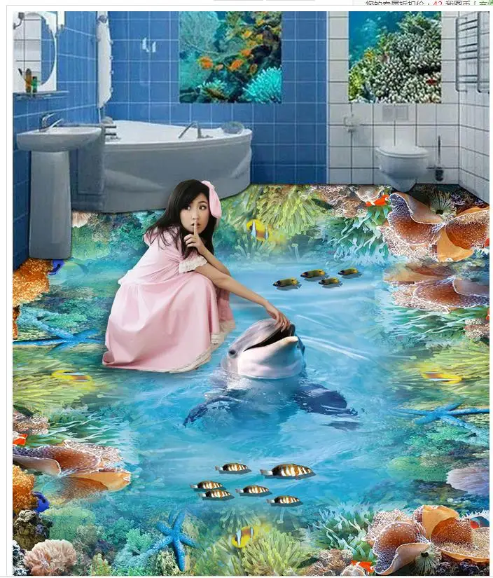 Картина для пола 3D обои дельфин коралловый риф картина фотообои из ПВХ