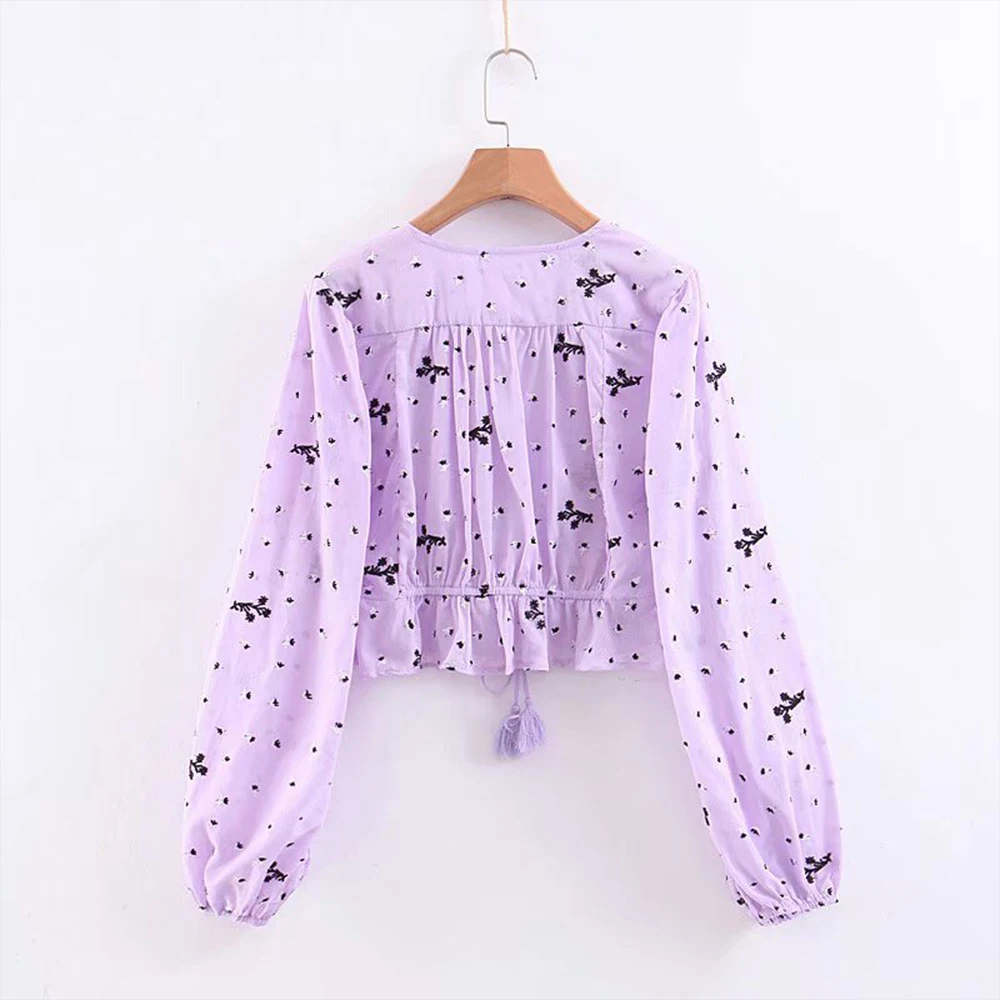 Linjiashop Винтаж Для женщин топы хлопок вышивка фиолетовый желтый пикантные летние укороченный топ блогер рекомендуем Стиль Vestidos