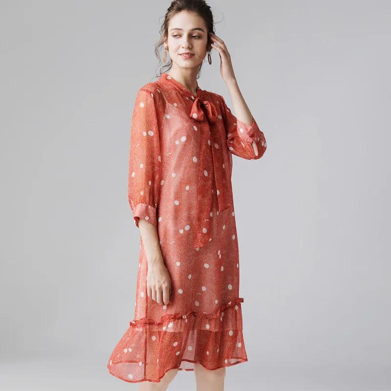 Женское летнее платье из 100% натурального шелка жоржет Прозрачное органической