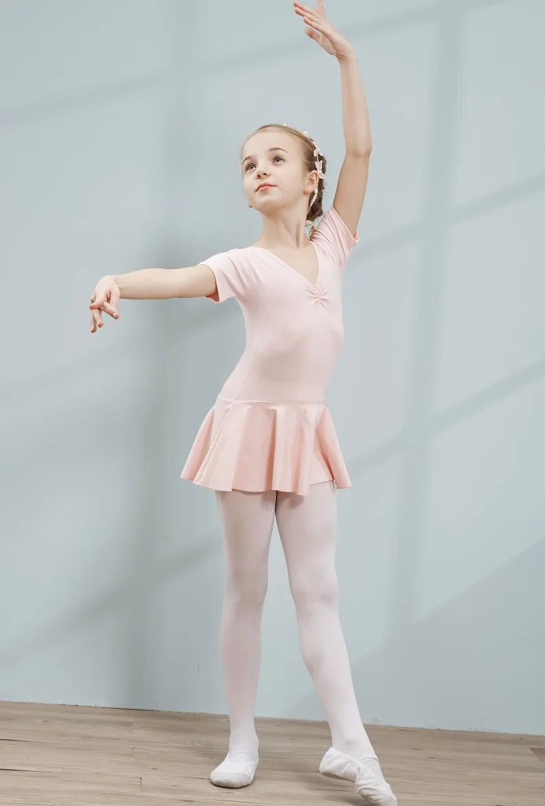 Pink Платье для танцев из чесаного хлопка балетное платье-пачка для девочек, детский Тюль с короткими рукавами, высокое качество - Цвет: Pink