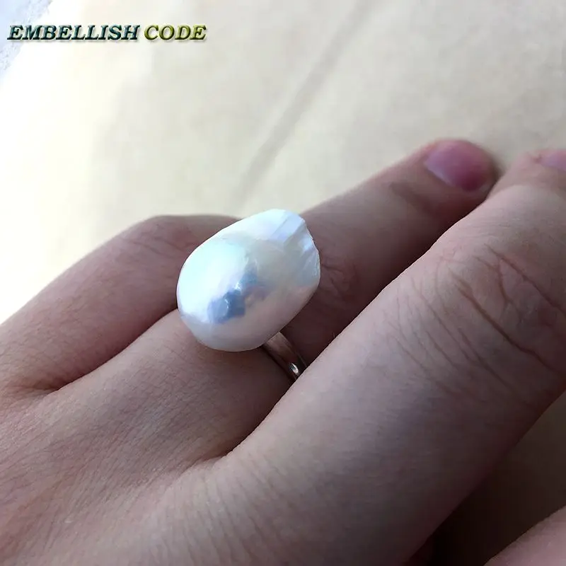 Кольцо с барочным жемчугом настраиваемого размера, простой стиль, белый, блестящая ткань с ядерным огненным шаром для женщин.