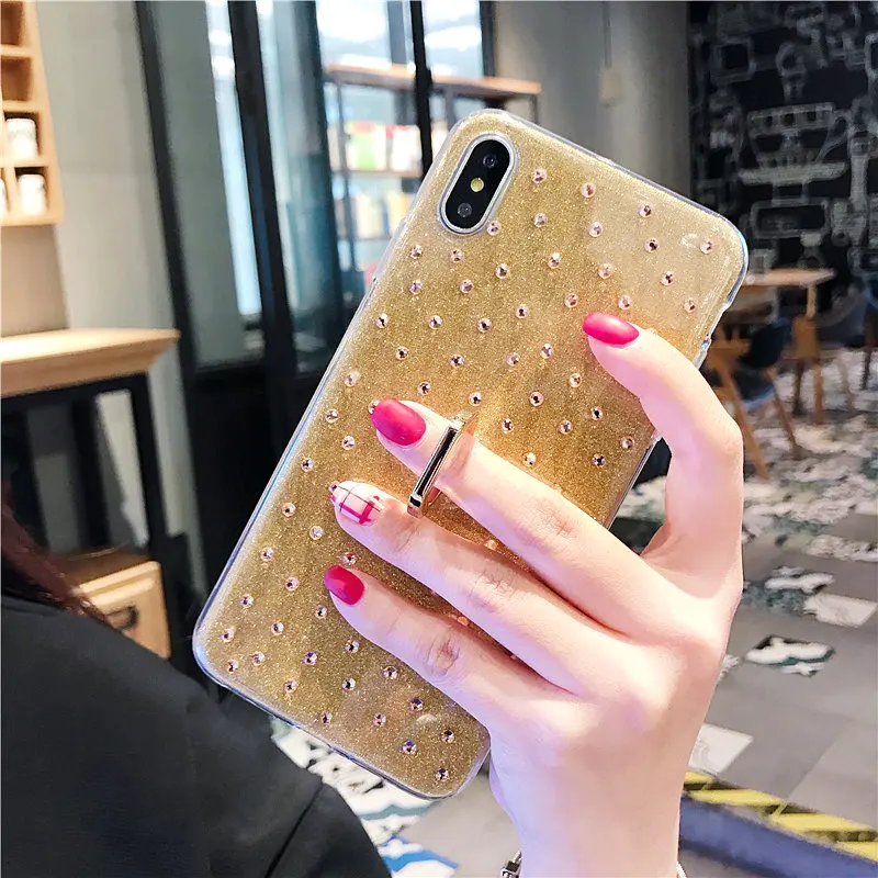 Блестящий чехол со стразами для iphone XS Max XR 7 8 Plus 360 дюймов чехол-подставка с кольцом