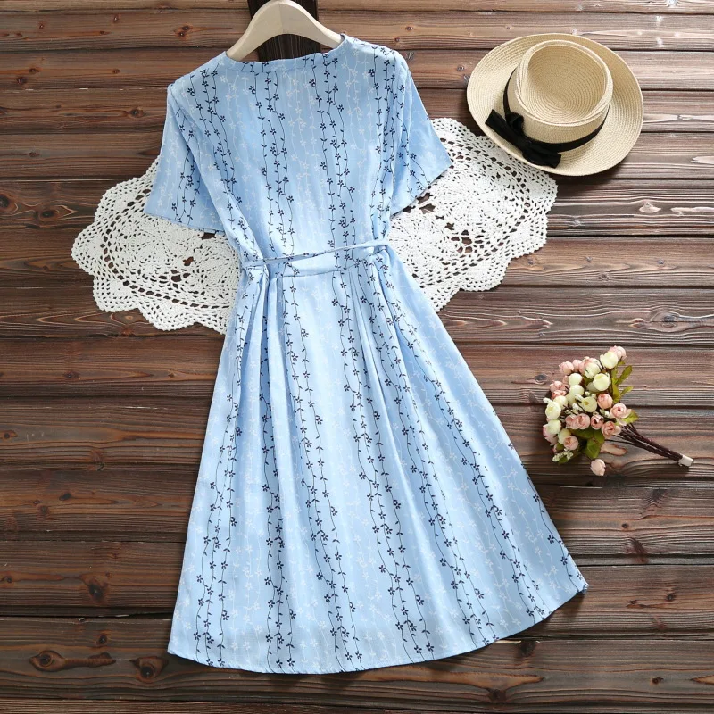 Small fresh floral long paragraph A-line dress 2018 Fine golden art loose length-sheet A cotton | Женская одежда
