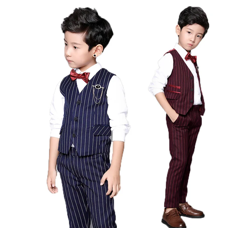 Flower Boys Formal Tuxedo Suit Vest +Pants 2Pcs Clothing Set Children Wedding Dress Kids Piano Prom Performance Birthday Costume | Детская