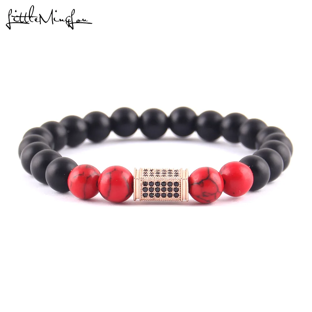 Little MingLou роскошный Pave Черный CZ колонна циркон медный Шарм браслет черный камень браслет из бисера и браслеты для мужчин ювелирные изделия - Окраска металла: 4118c