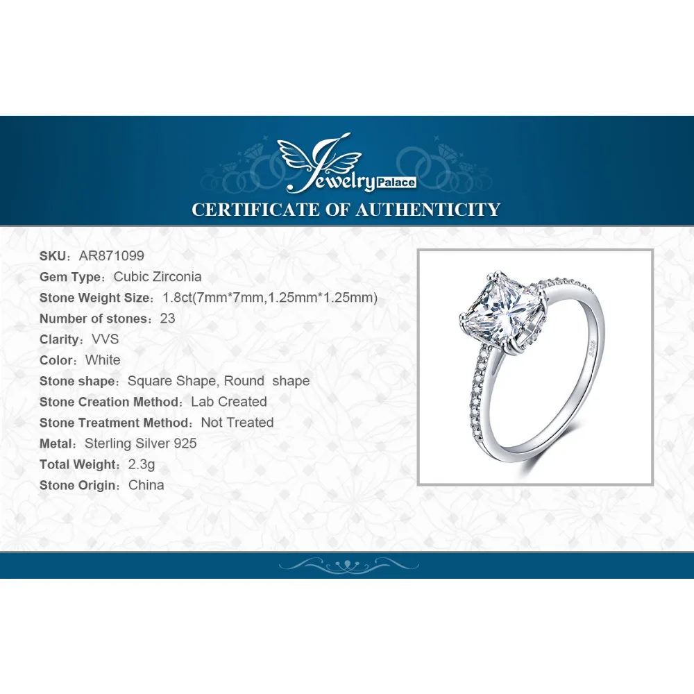 JewelryPalace 1.5ct Принцесса Cut Цирконий Юбилей Свадьба 925 серебряный перстень для Для