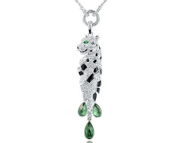 Блестящие Leopard кристалл эмаль длинный свитер цепи Цепочки и ожерелья подвеска