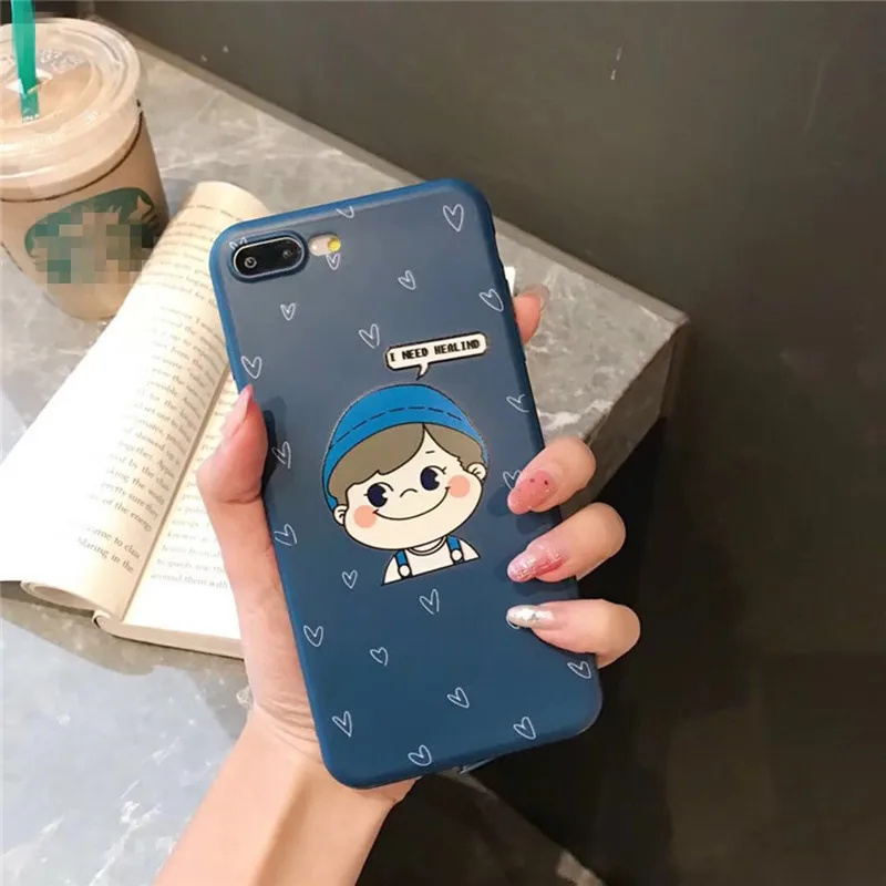 Milk girl and boy couple kawaii phone case for coque iphone XS Max XR X 6S 6 7 8 Plus soft TPU cover cute cartoon cases fundas |