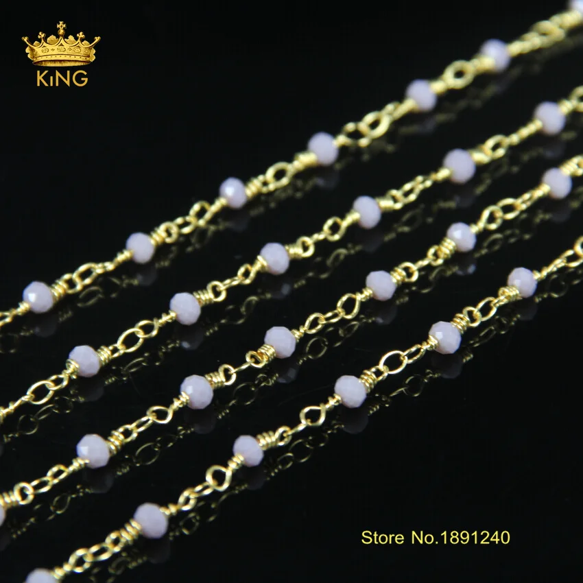 

5meter/lot Wire Wrapped Beaded Rosary Chain 4mm Crystal Glass Faceted Rondelles Beads Linked Chain JD070