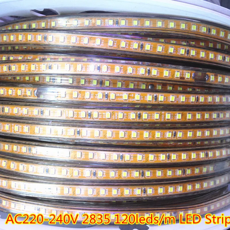 Светодиодная лента 100 м 220 в 240 В tiras 2835 SMD 120 светодиодов/м веревка светильник