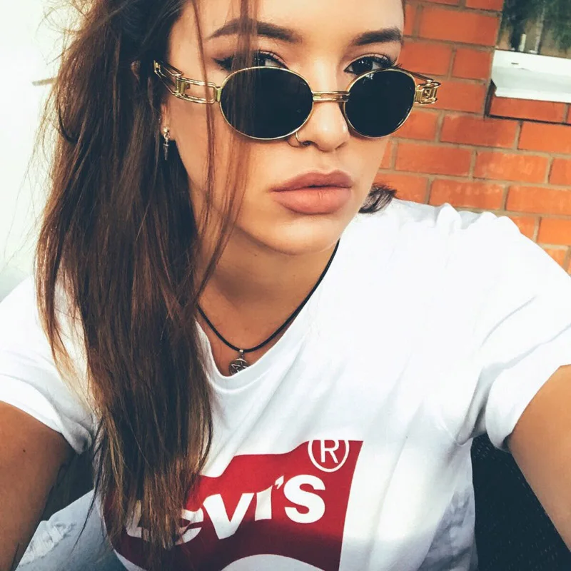 

HBK Unisex Punk Steampunk Oval Round Sunglasses Small Frame Women Men Brand Designer Vintage 2018 New Fashion Sun Glasses UV400