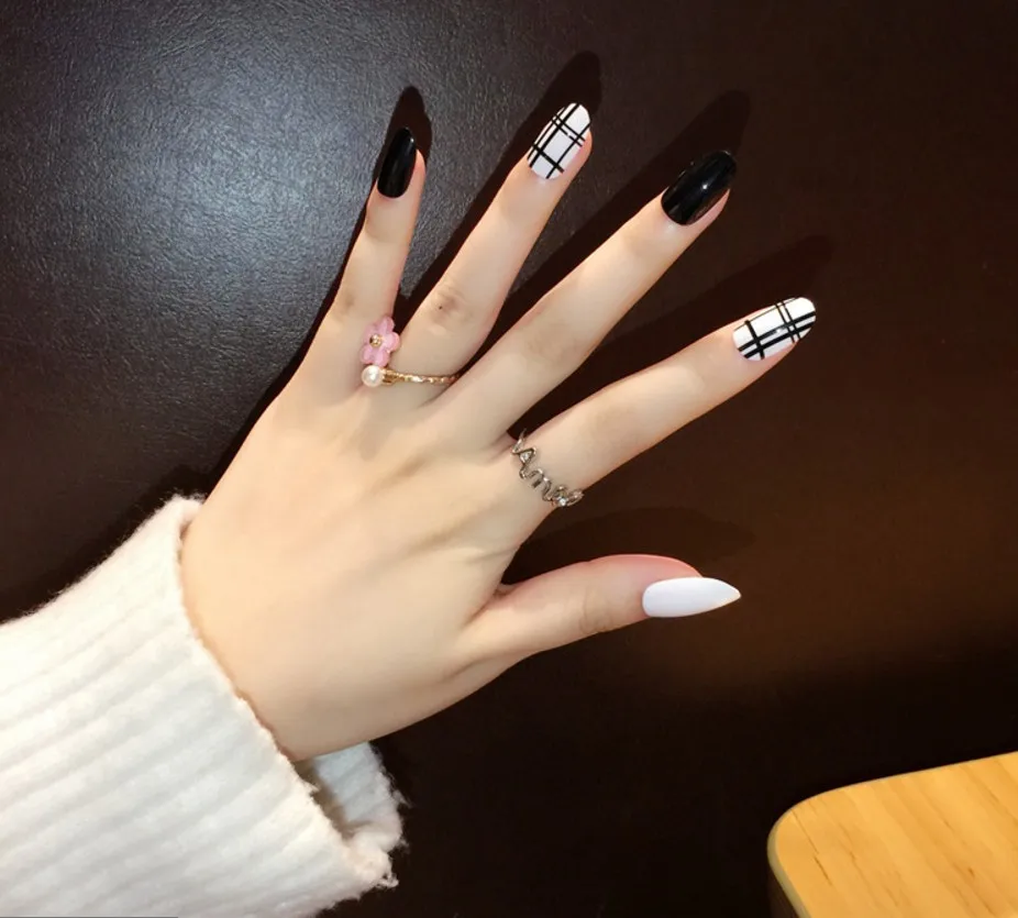 24 шт./компл. искусственные ногти милый дизайн французский маникюр акриловый