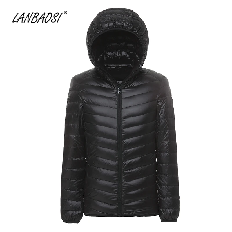 LANBAOSI Сверхлегкий подпушка куртка с капюшоном для мужчин Packable тонкий короткий легкий ветрозащитный белая утка фугу пальт