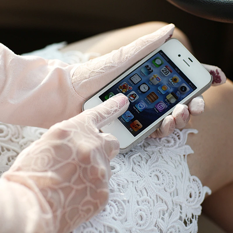 Перчатки женские кружевные солнцезащитные с защитой от УФ-лучей, Длина 58 см