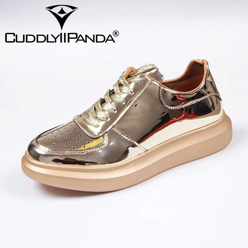 

CuddlyIIPanda Men Fashion Sneakers New Arrival Spring Summer Men Breathable White Red Gold Shoes Men Lace Up Casual Walking