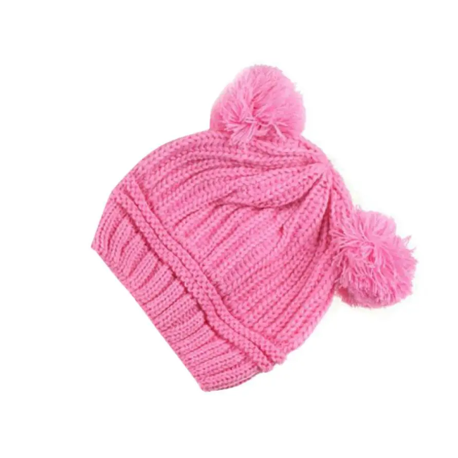 Pink Модная детская шапка для новорожденных; реквизит для фотосессии; милая детская шапка для мальчиков и девочек; шапка с двумя шариками; теплая зимняя вязаная шапочка - Цвет: Pink