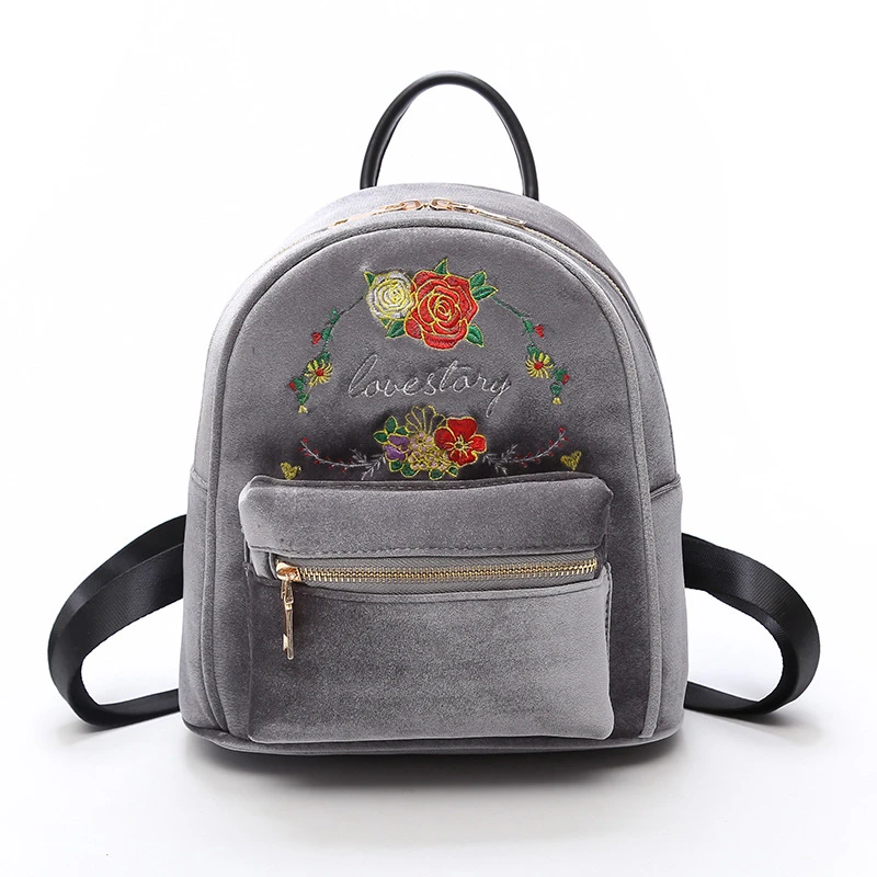 

Fashion Women Velvet Backpacks Casual Mochila Zipper Bags School Book Bag for Teenage Girls Designer Soft Flower Travel Backpack