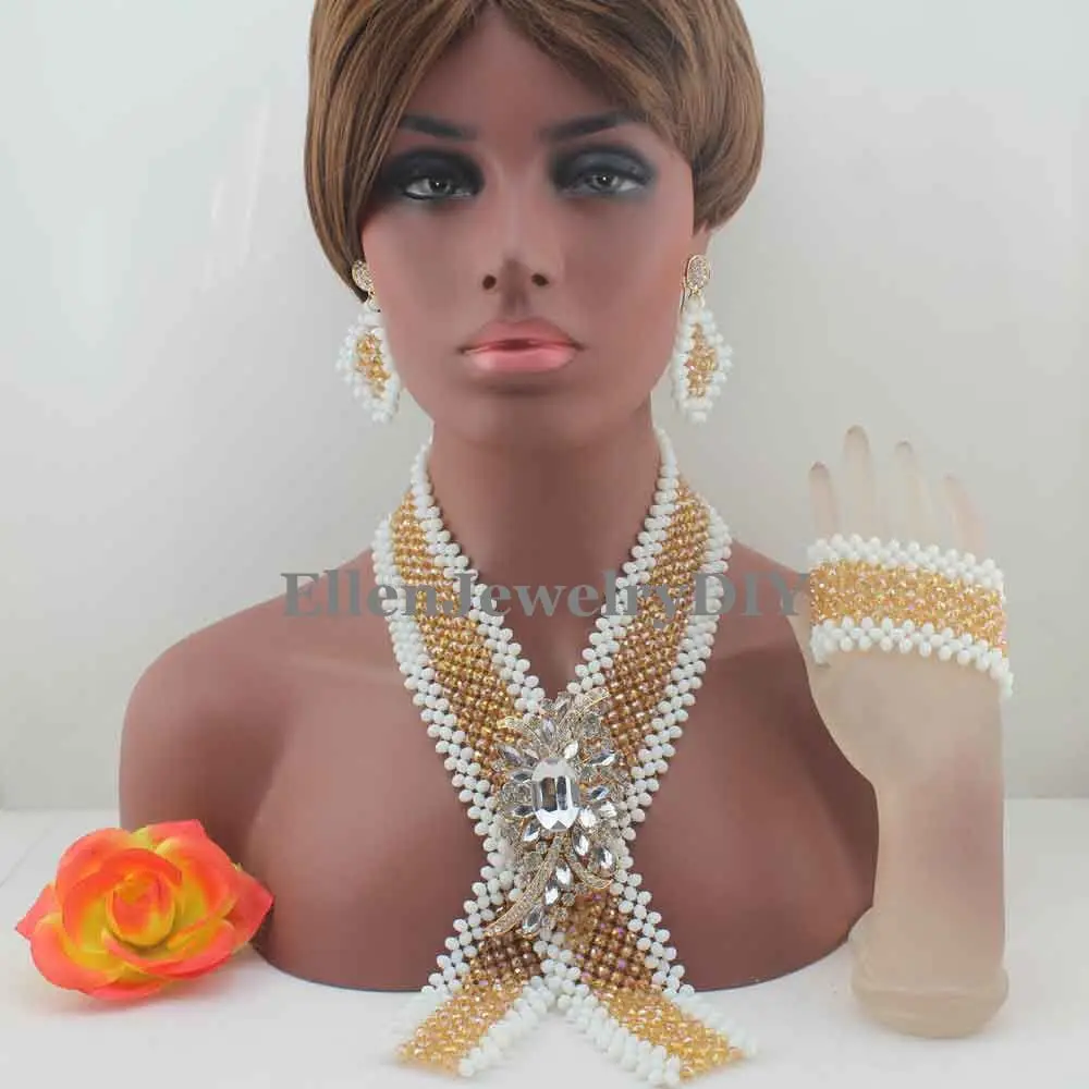 Новый Индийский и белый кристалл цвета шампанского ожерелье с галстуком в