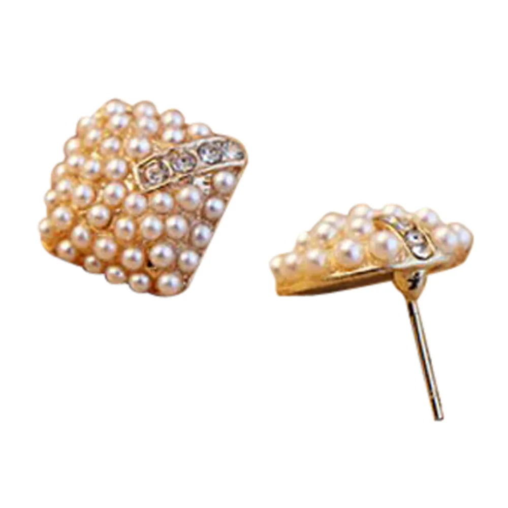 Модные OL стильные женские серьги гвоздики с жемчугом ромбовидным хрусталем