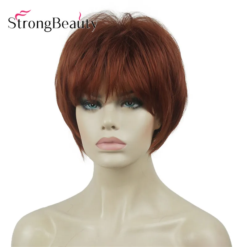 StrongBeauty короткие прямые парики мягкие волосы слоистые локоны Омбре блонд/Красный синтетический парик