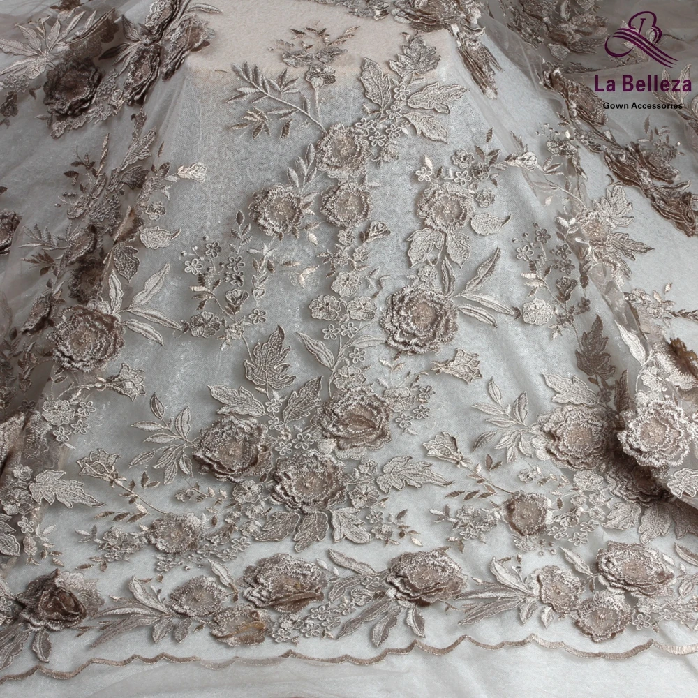 La Belleza 1 ярд металлик champgane 3D Цветы вечернее платье кружевная ткань 51 &quotШирина|fabric