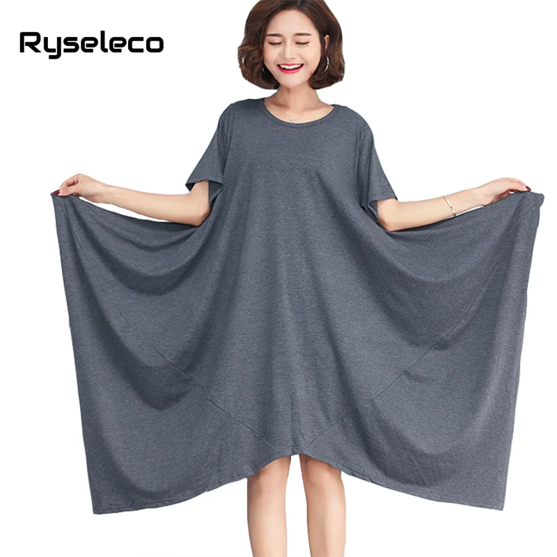 

Ryseleco New Summer Novelty Design Brief Short Sleeve Women Dress Fashion Irregular Hem Loose Super Large Oversize Casual Dress