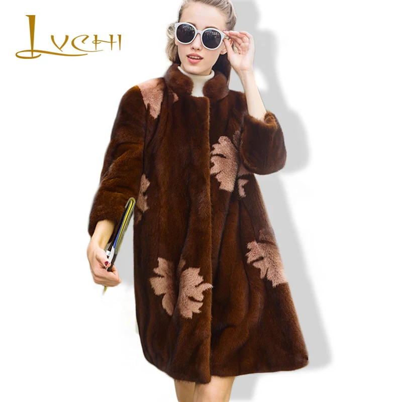 Женское Норковое Пальто LVCHI с длинным рукавом и цветочным принтом Европейский