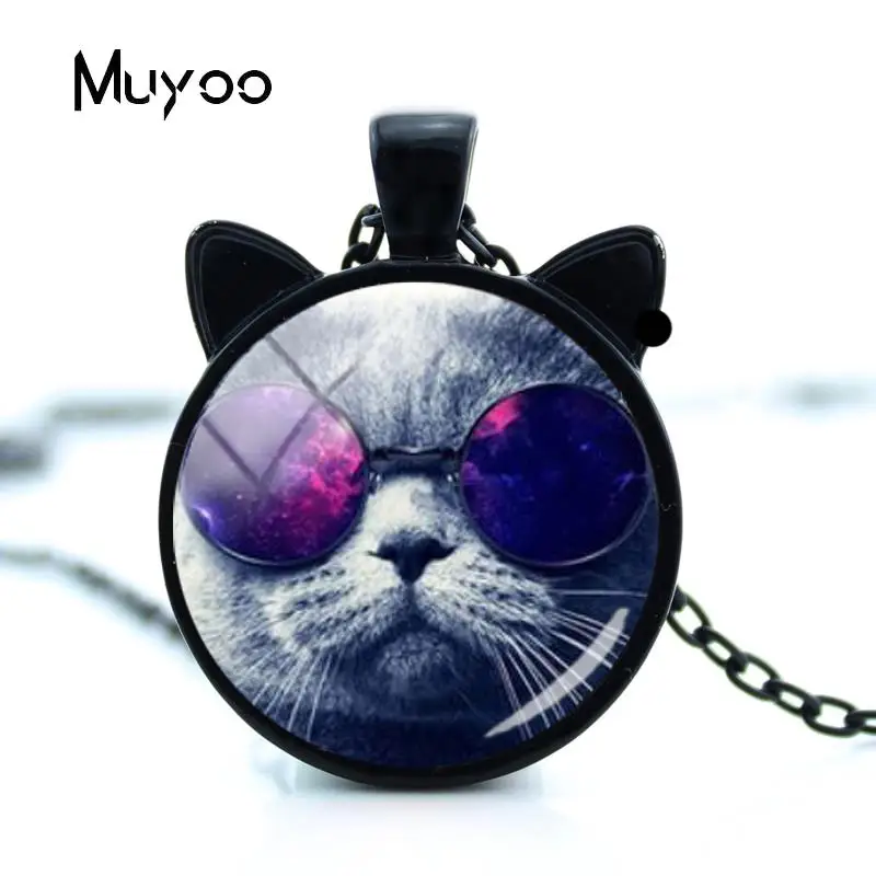 2018 новые крутые очки Cat ожерелье животных Ухо Подвески стеклянная подвеска с