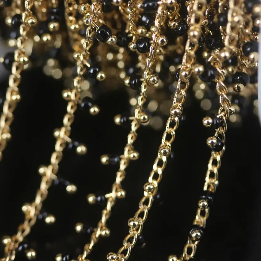 5 м/лот цепочка Розария из черного стекла покрытая золотом латунной проволокой