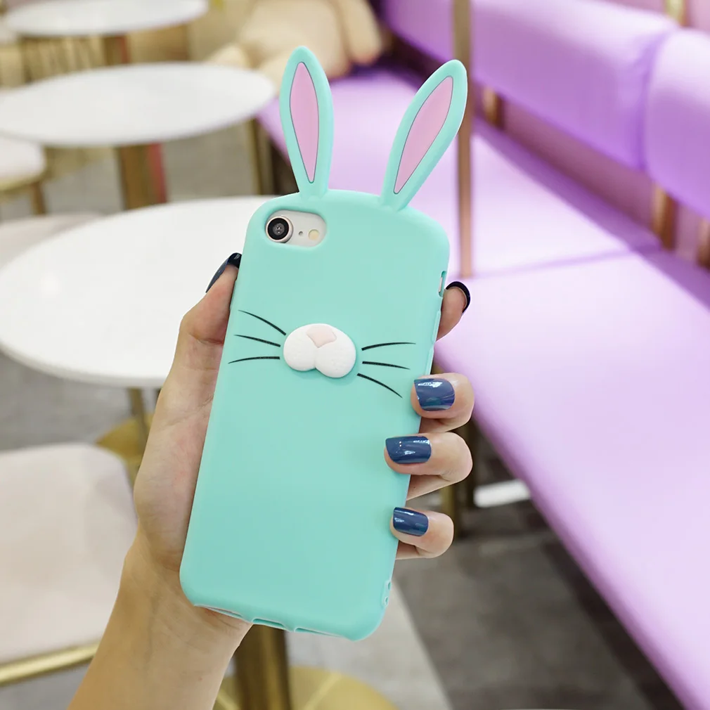 Rabbit Case For Iphone 6 6S X 7 8 Cartoon Funny Luxury Silicone Back Cover Shockproof Cute Matte Anti Knock |