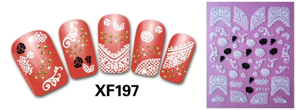 2pcs/lot XF197 High Quality Brand 3D Design Tip Nail Art Lace Stickers Decals Carving Decorations | Красота и здоровье