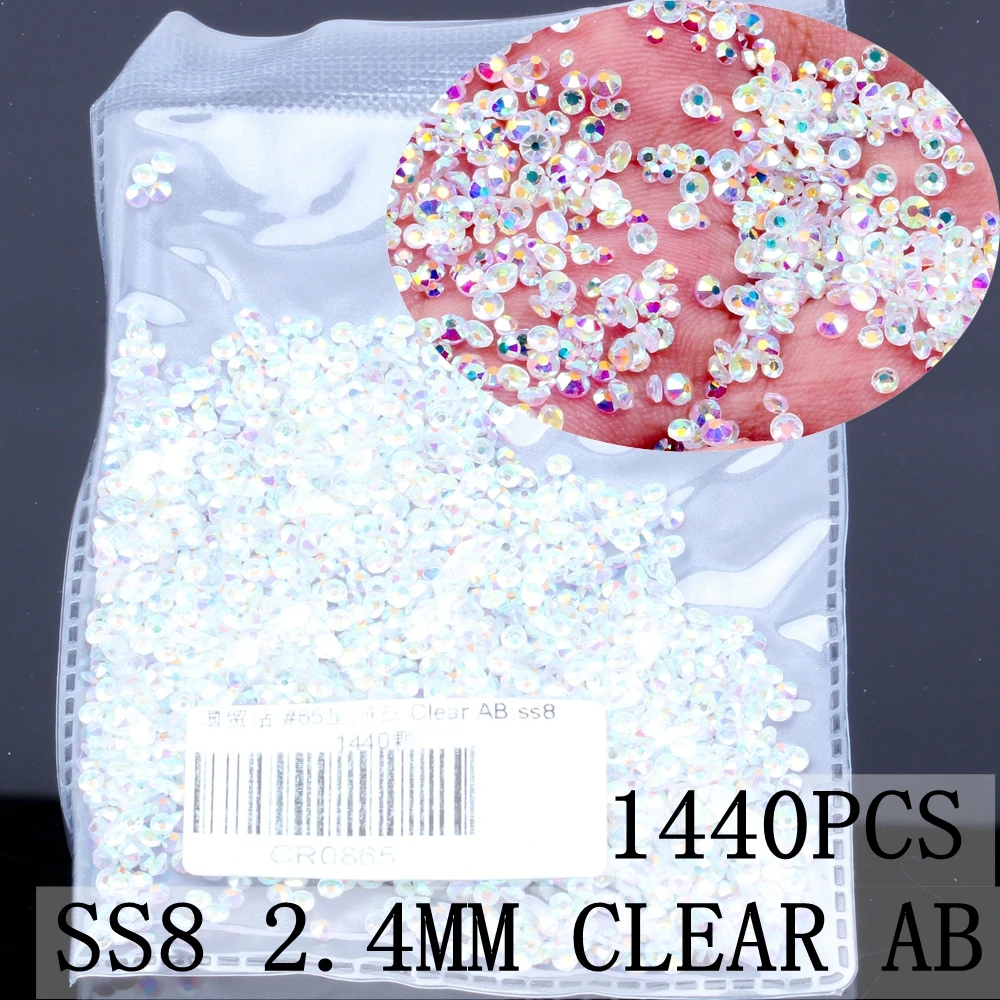 Clear AB ss8 1440pcs Хрустальные стразы SS3-SS8 с плоской задней частью ногтей горный хрусталь 3D не исправление ногтей Украшение DIY стеклянные стразы - Цвет: Clear AB ss8 1440pcs