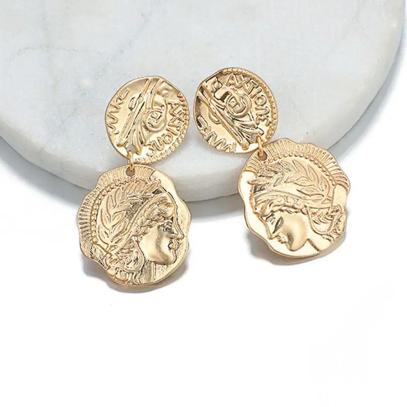 Антикварные золотые Медуза монета портрет барокко Висячие серьги женские модные