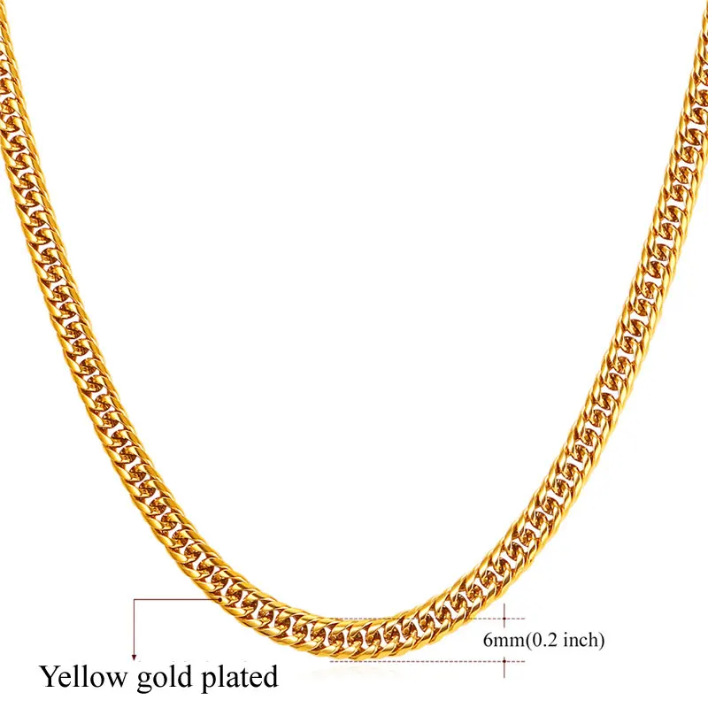 6mm Gold Plated U7 Цепочка Золото Цвет Мужские Толстой Коренастый Ожерелье Длинный Большой Нержавеющая Сталь Цепь Чокер Хиппи Ювелирные Изделия Подарок N453 - Окраска металла: 6mm Gold Plated