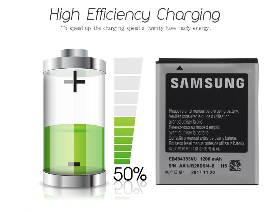 Samsung телефон Батарея EB494353VU 1200 мА-ч для samsung S5330 GT-S5570 i559 S5570 S5232 C6712 S5750 замена батареи