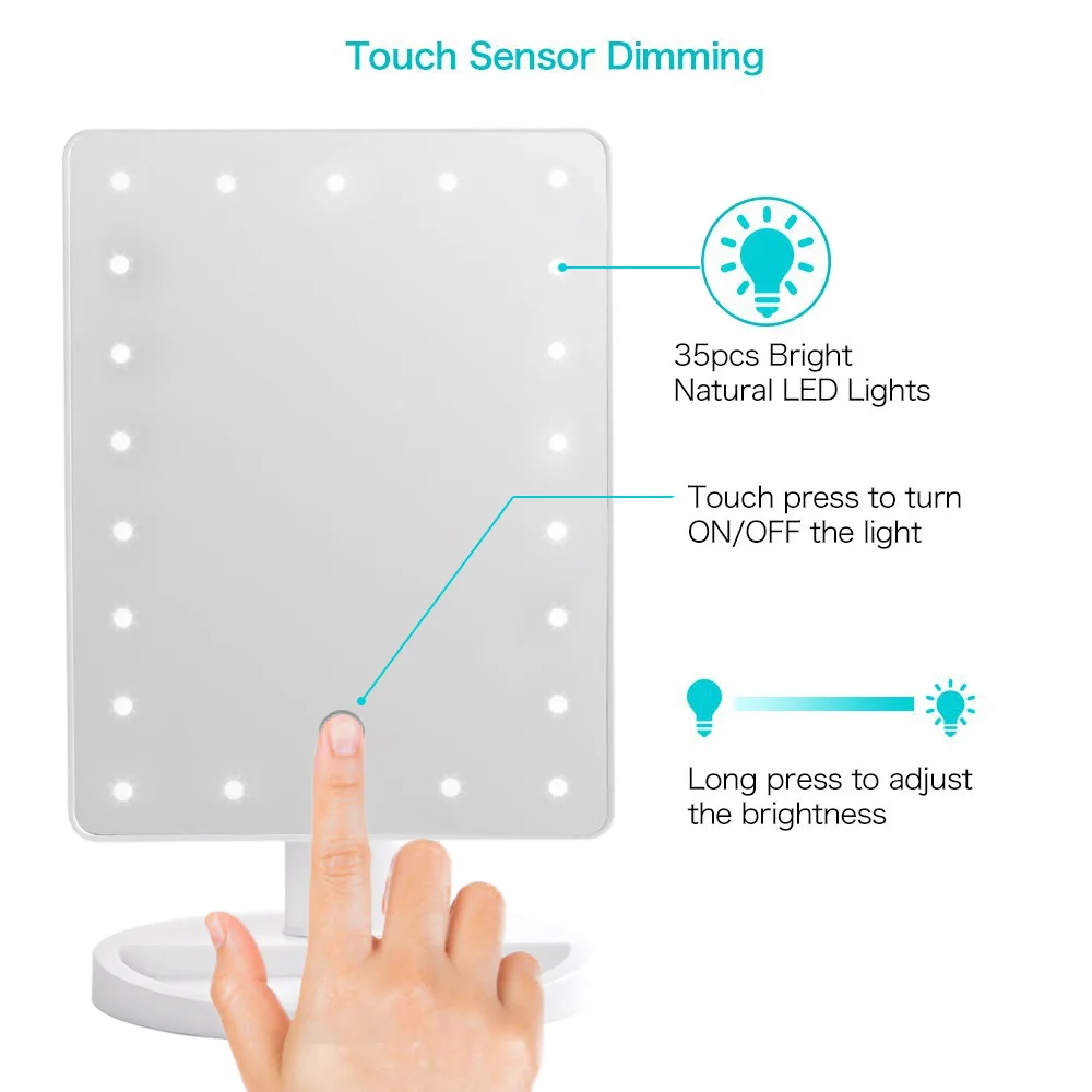 Светодиодный Яркий сенсорный экран зеркало для макияжа роскошное с 22
