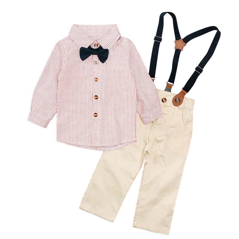 2019 Autumn and Winter Kids Baby Boys Clothing Sets Long Sleeve Bow Tie Shirts+Suspenders Pants 2Pcs Formal Gentleman Suit |